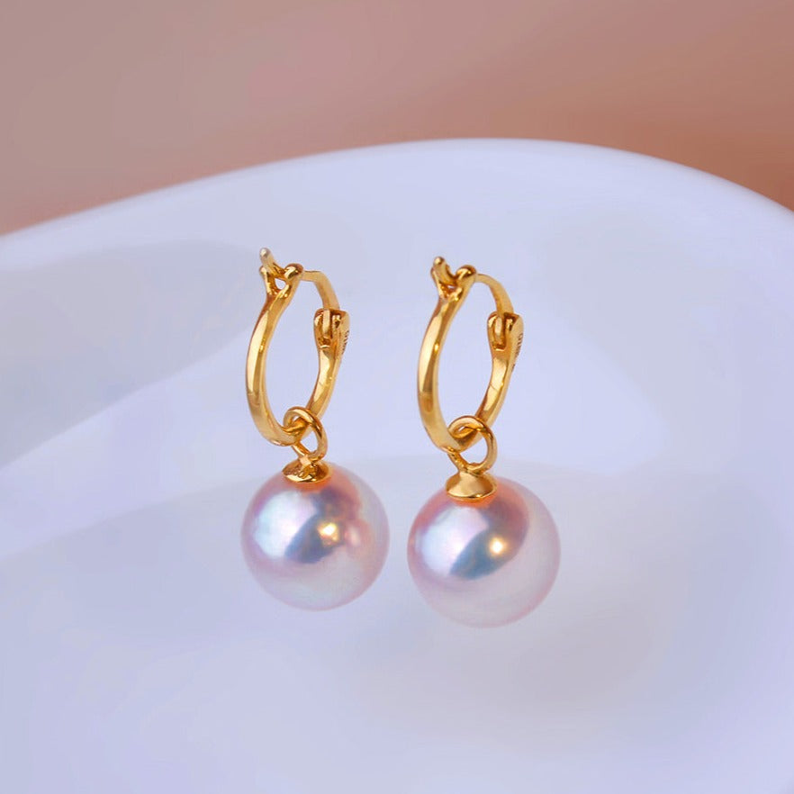 Japanese Akoya Pearl Hoop Earrings In 18k Gold– Woolslife